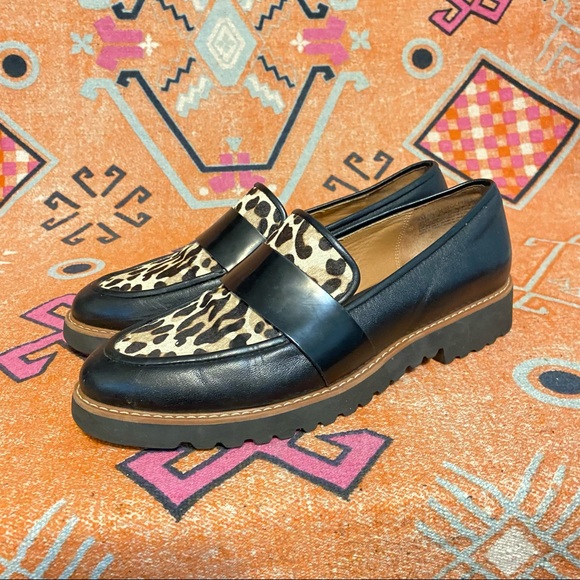 Halogen Emily Black Leather Animal Print Loafer